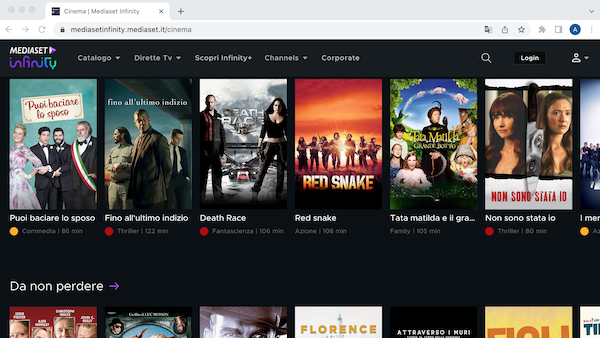 Sito di streaming di film gratuito Mediaset Infinity