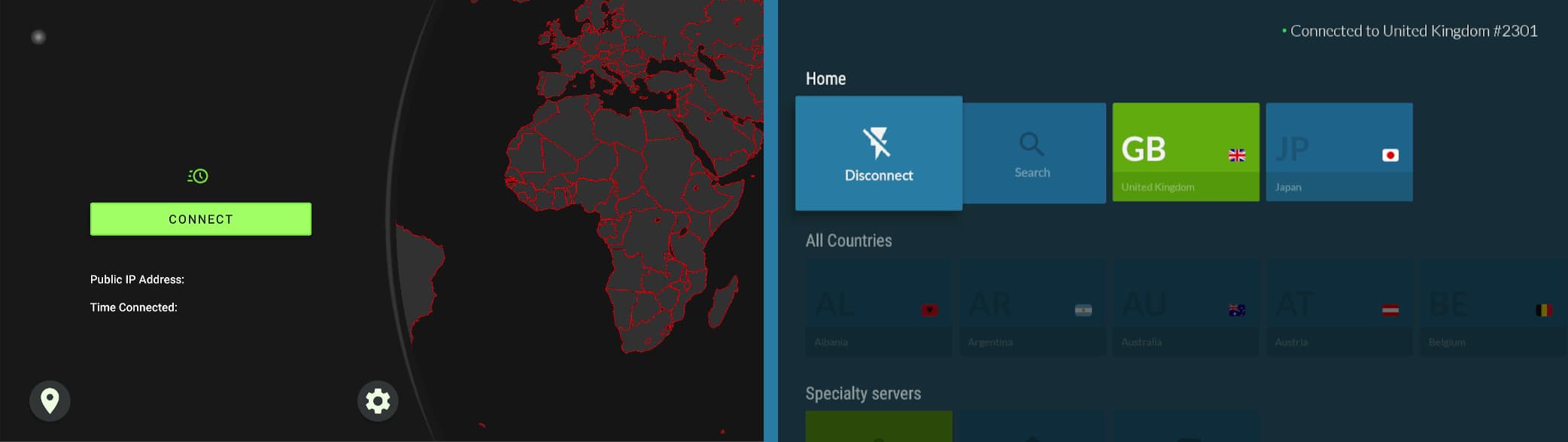 Comparison between NordVPN and IPVanish Fire TV App 