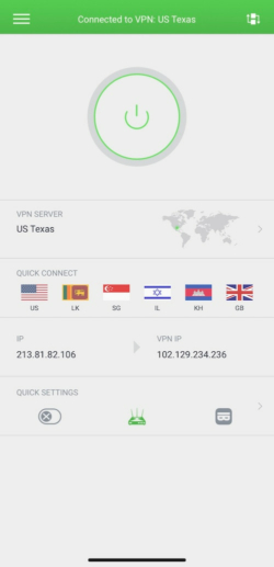 Schermata iniziale di Private Internet Access per iPhone