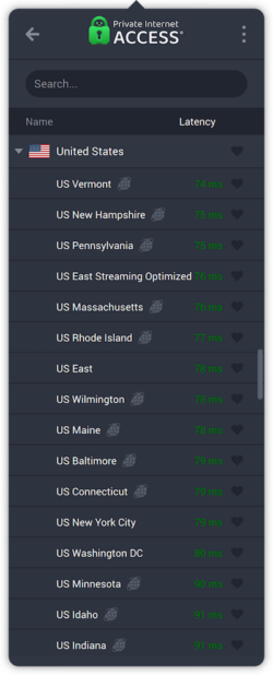 PIA's US server locations