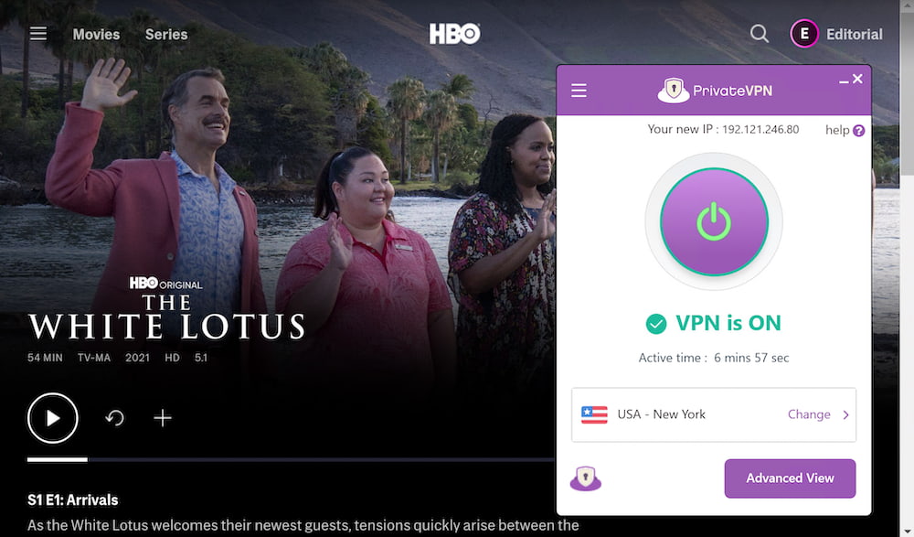 Menonton konten HBO Max yang diblokir secara geografis menggunakan PrivateVPN