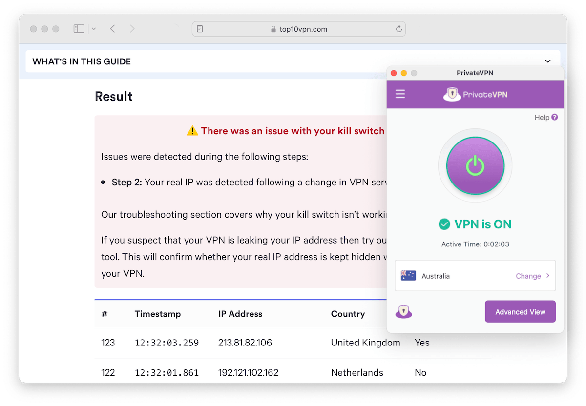 Testing the efficacy of PrivateVPN's kill switch