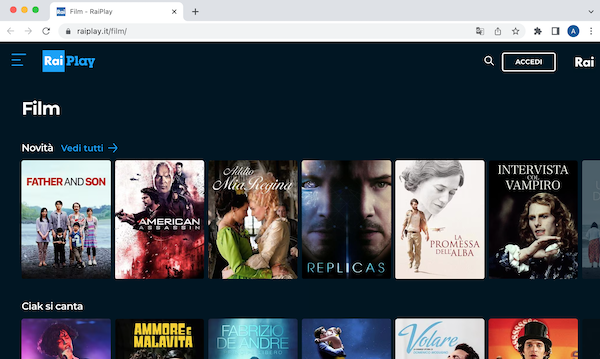 Sito di streaming gratuito RaiPlay