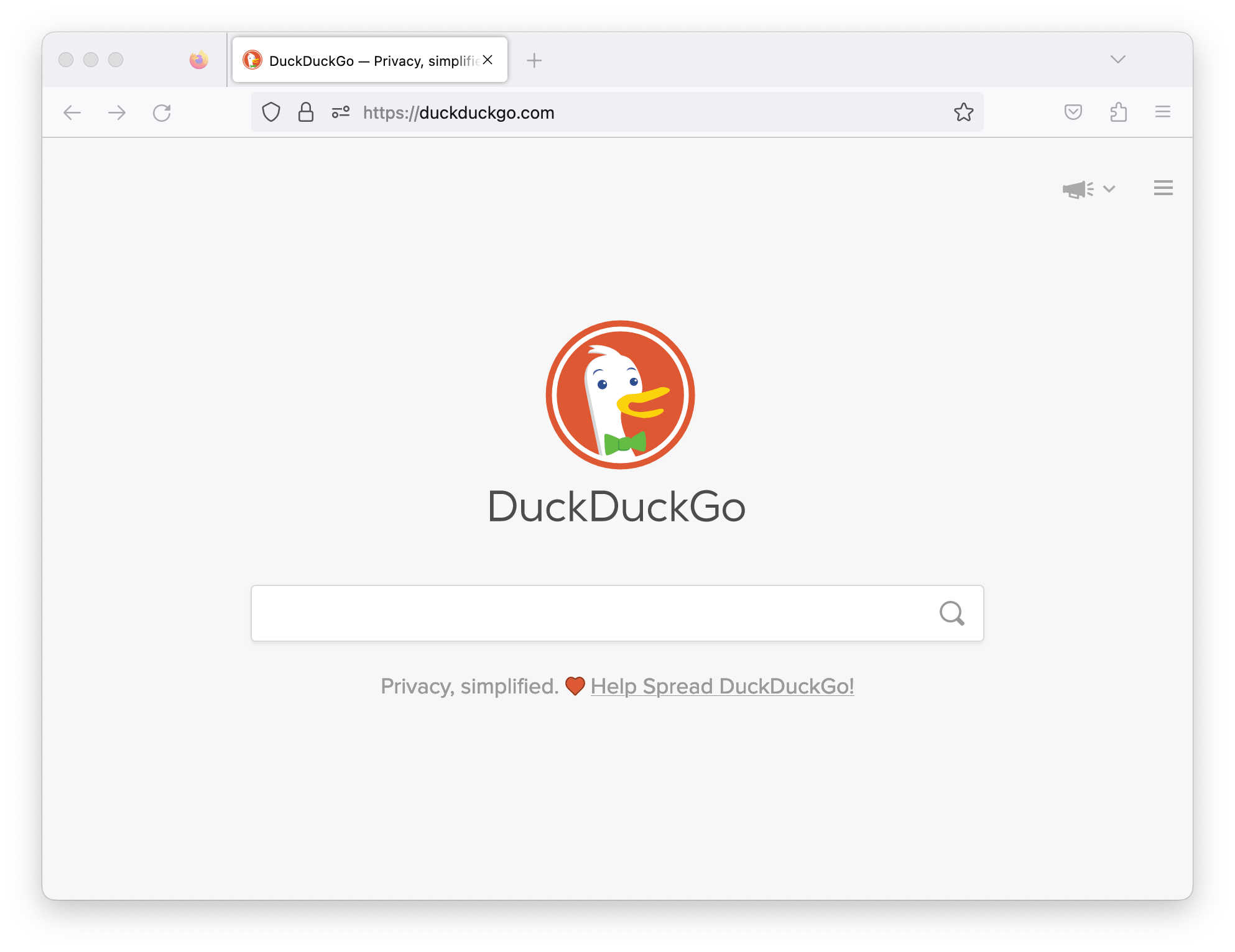 DuckDuckGo browser window homepage.