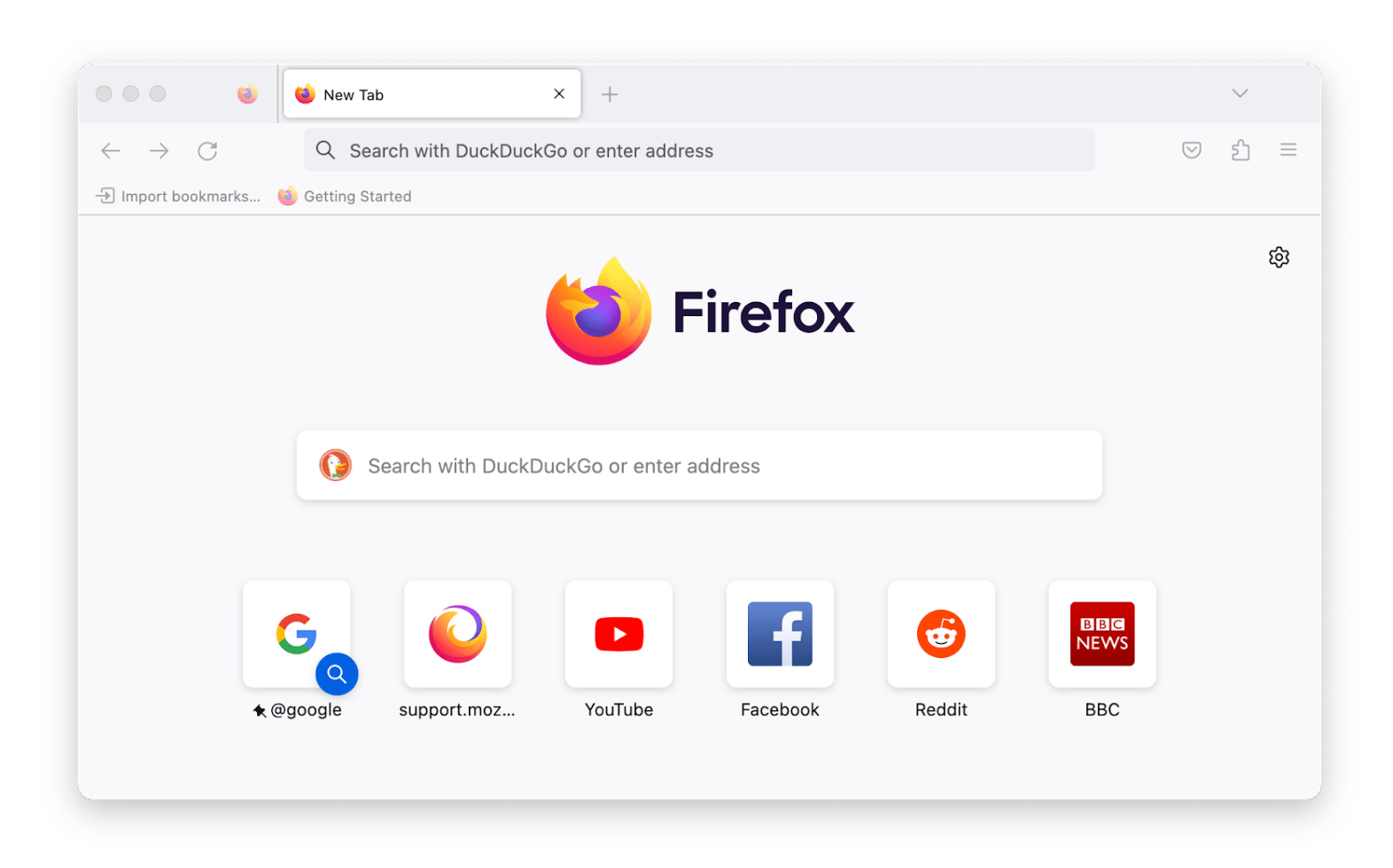 Firefox normal browser window homepage.