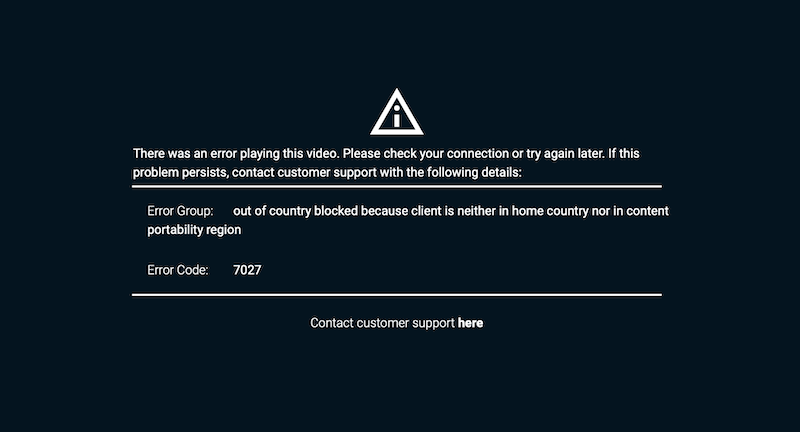 NBA League Pass VPN error code 7027