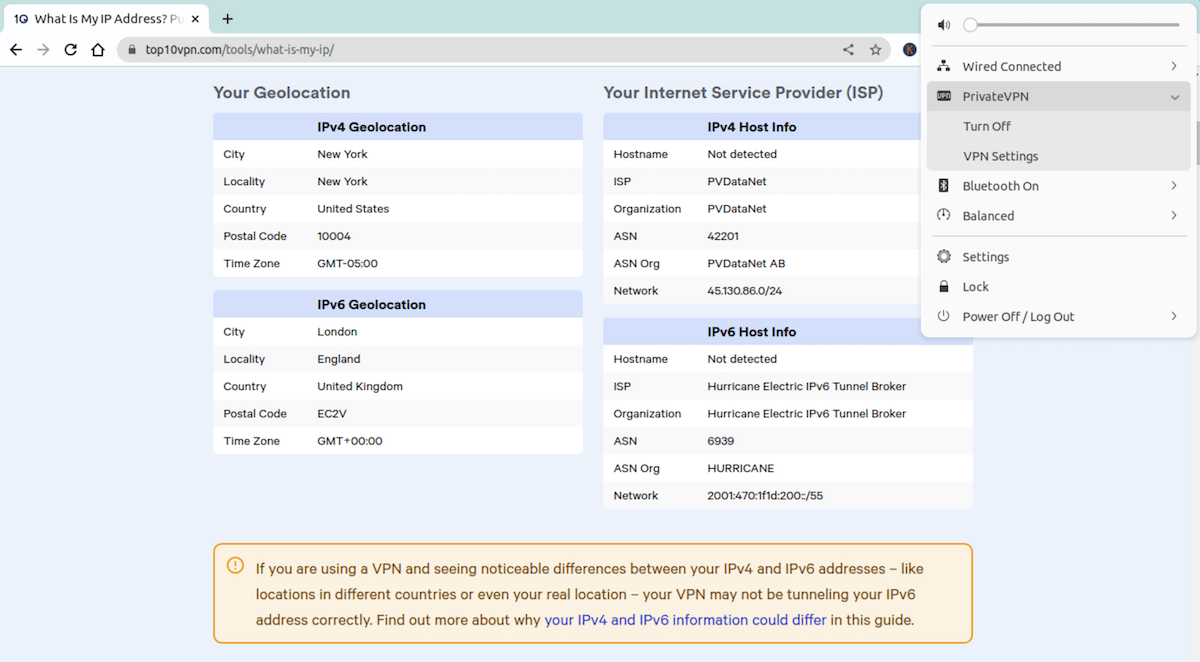 Bukti kami terkait kebocoran alamat IPv6 PrivateVPN di Linux