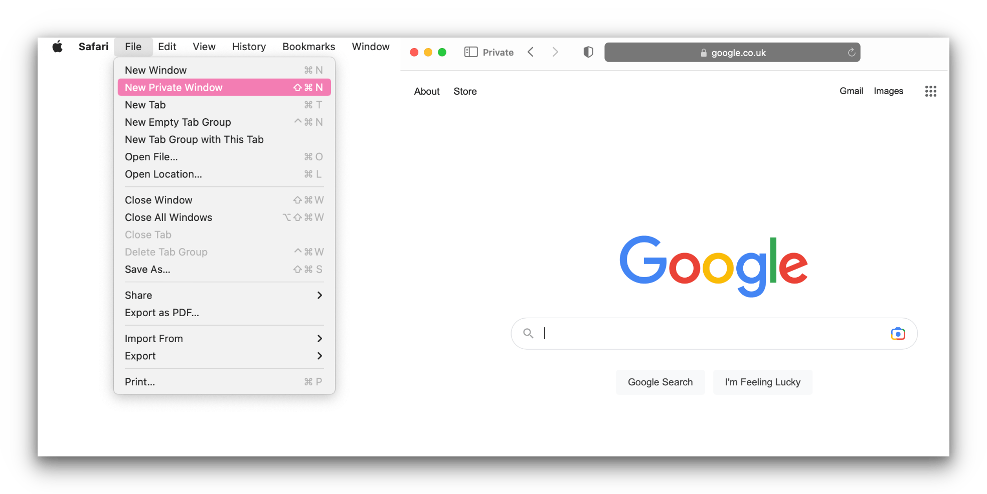 Safari private browsing mode.
