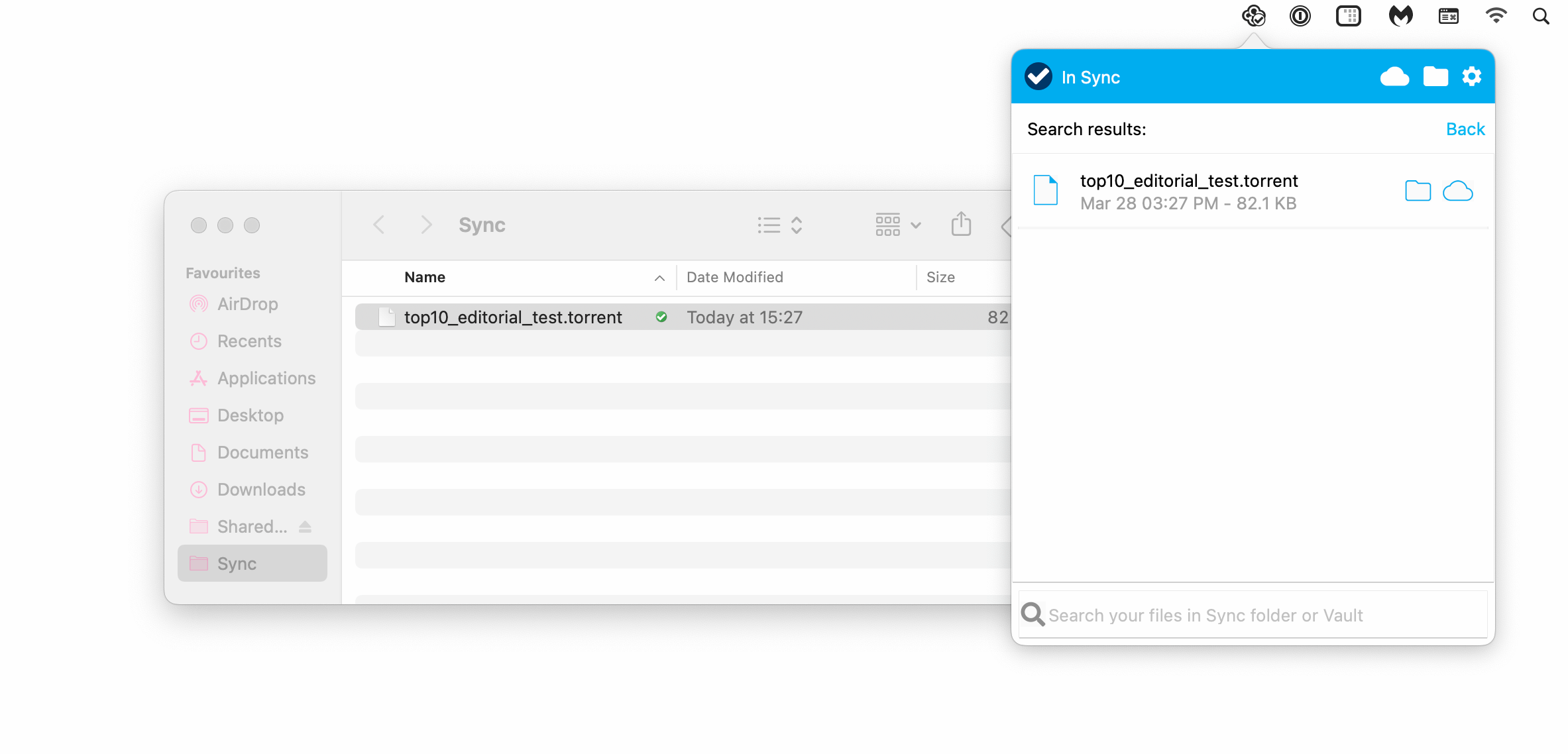Screenshot of Sync.com on macOS.