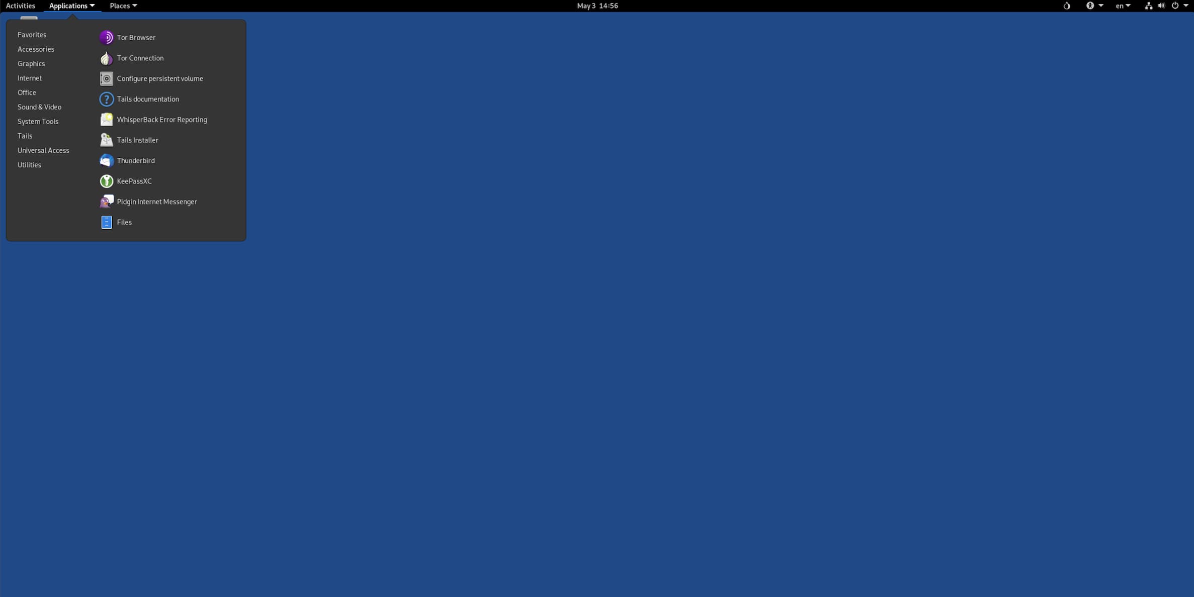 Screenshot of Tails live operating system.