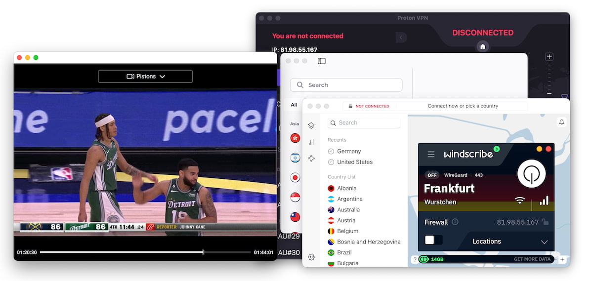 Testing multiple VPNs with NBA League Pass International
