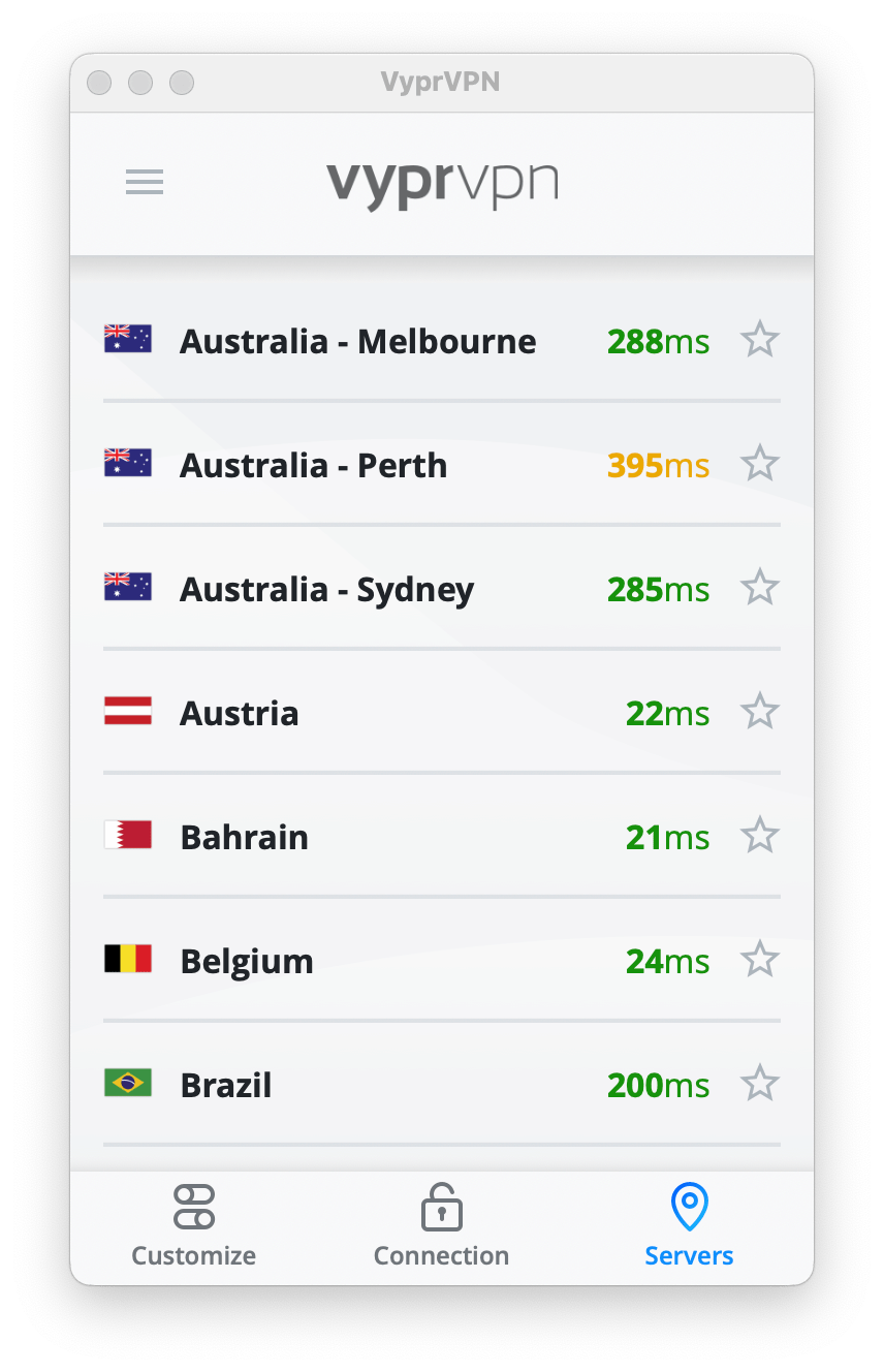 La majorité des serveurs de VyprVPN ne sont pas spécifiques à une ville.