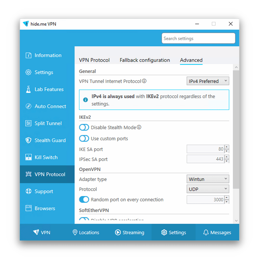 Hide.me Windows Settings