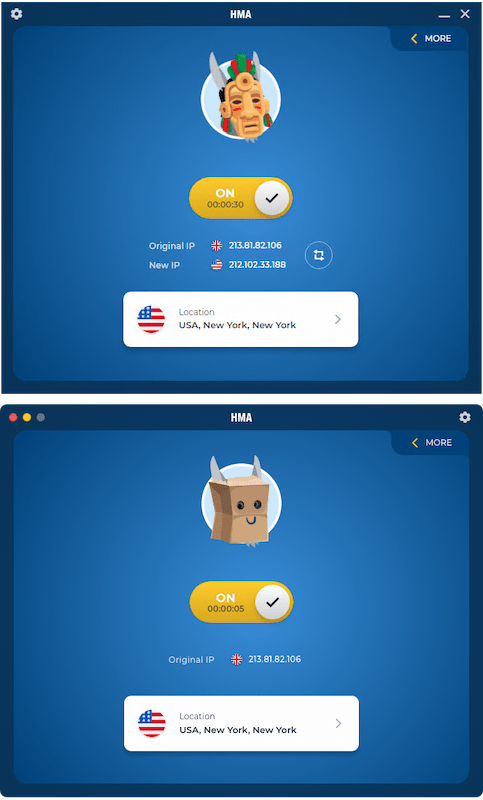 HMA VPN's Windows and macOS apps side-by-side