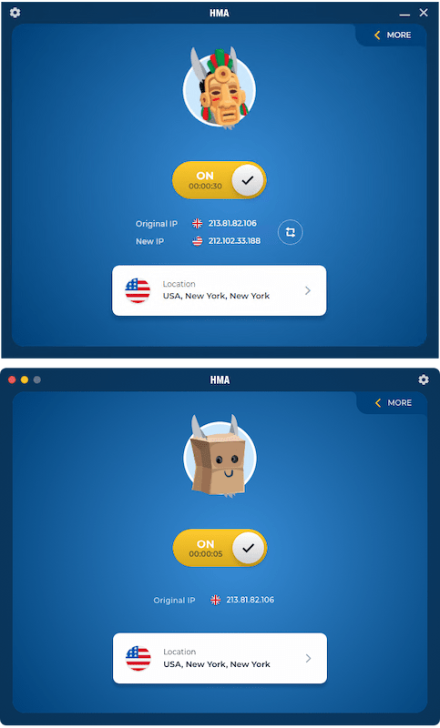App Windows e macOS di HMA VPN affiancate
