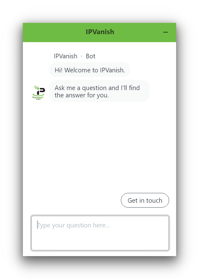 Chatbot de suporte da IPVanish