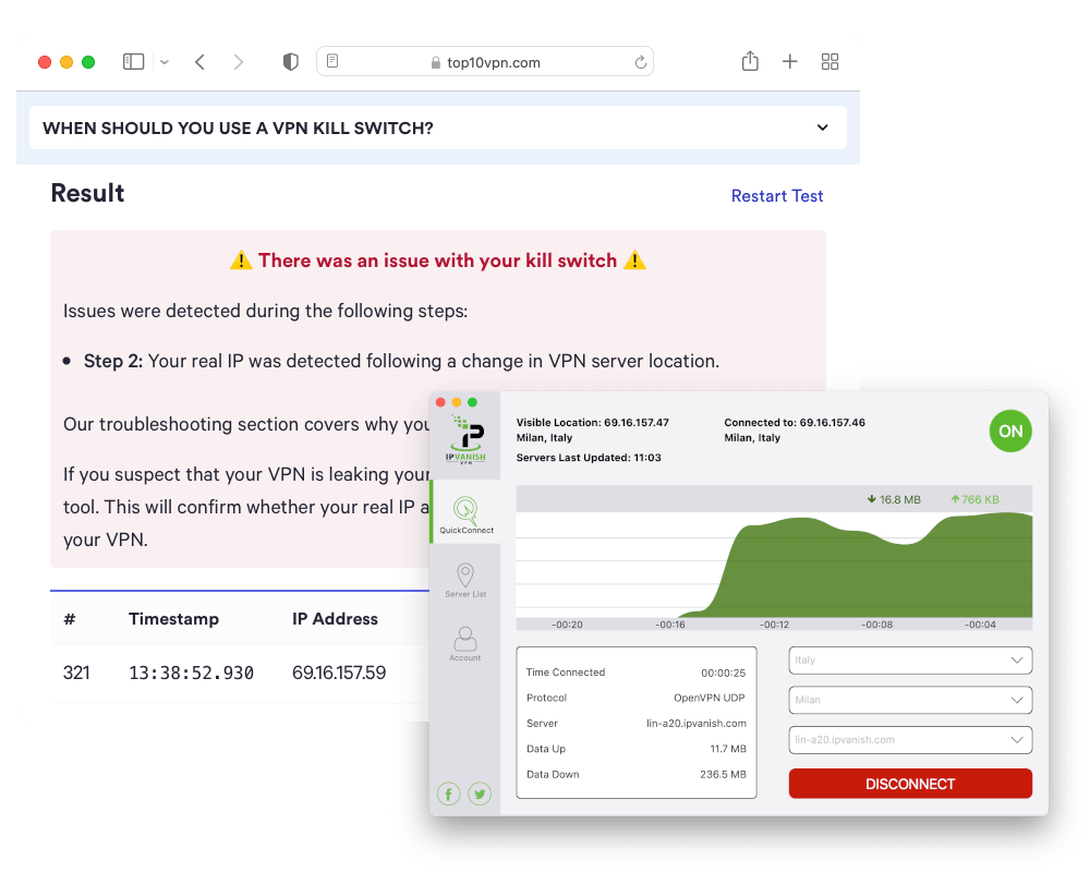 Test del kill switch VPN di IPVanish su macOS