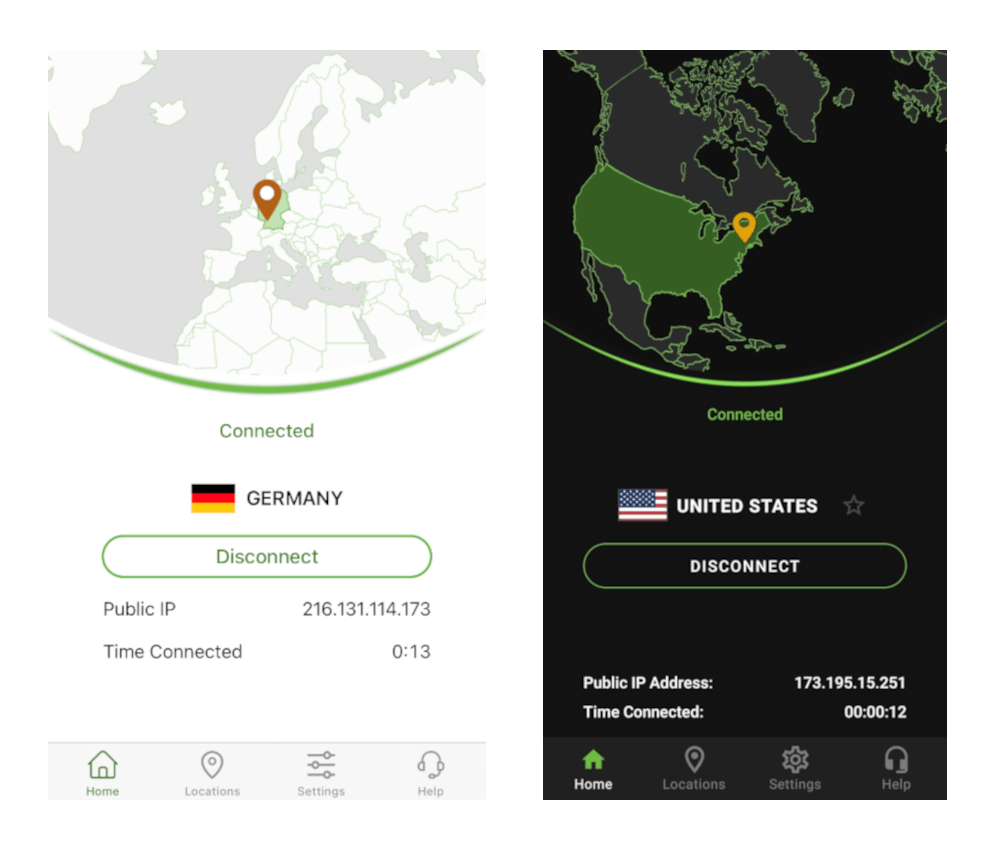 Aplicativos da IPVanish para iOS e Android lado a lado