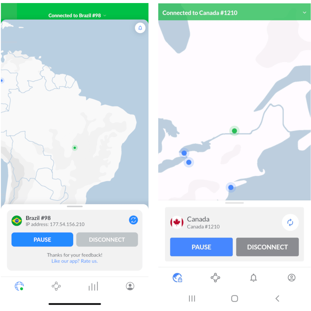 Comparaison de l'application iOS et Android de NordVPN