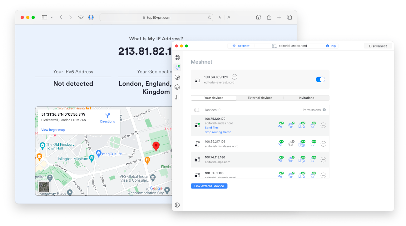 Utilisation de la fonctionnalité Meshnet de NordVPN pour obtenir une adresse IP résidentielle.