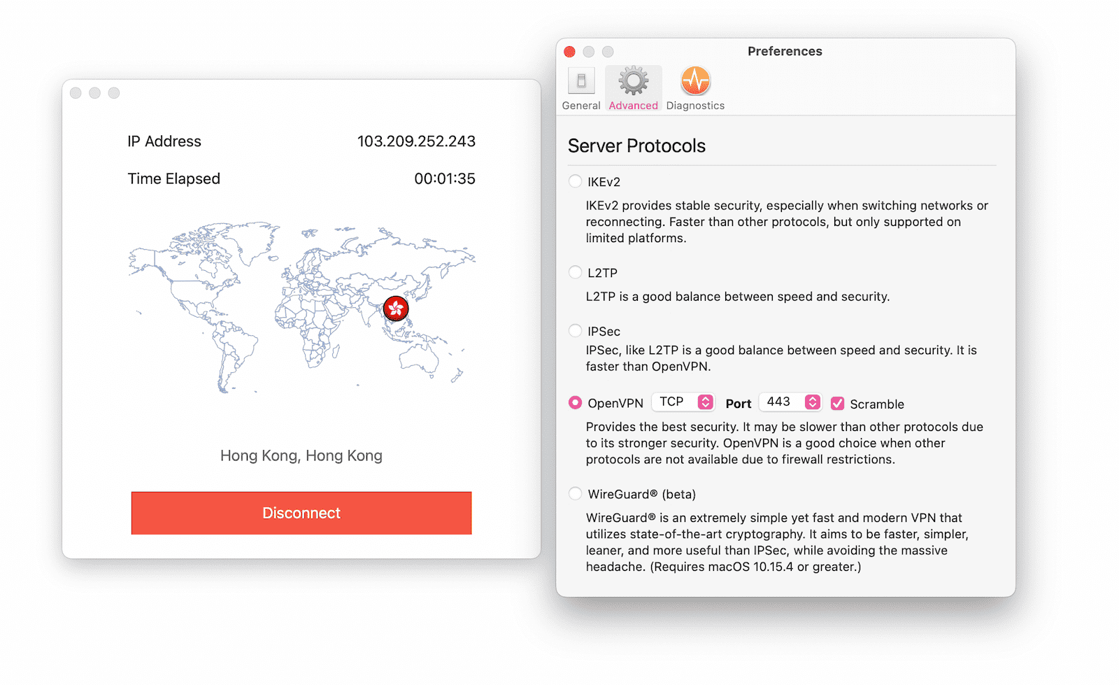 StrongVPN's Preferences show OpenVPN have a Scramble feature for bypassing firewalls.