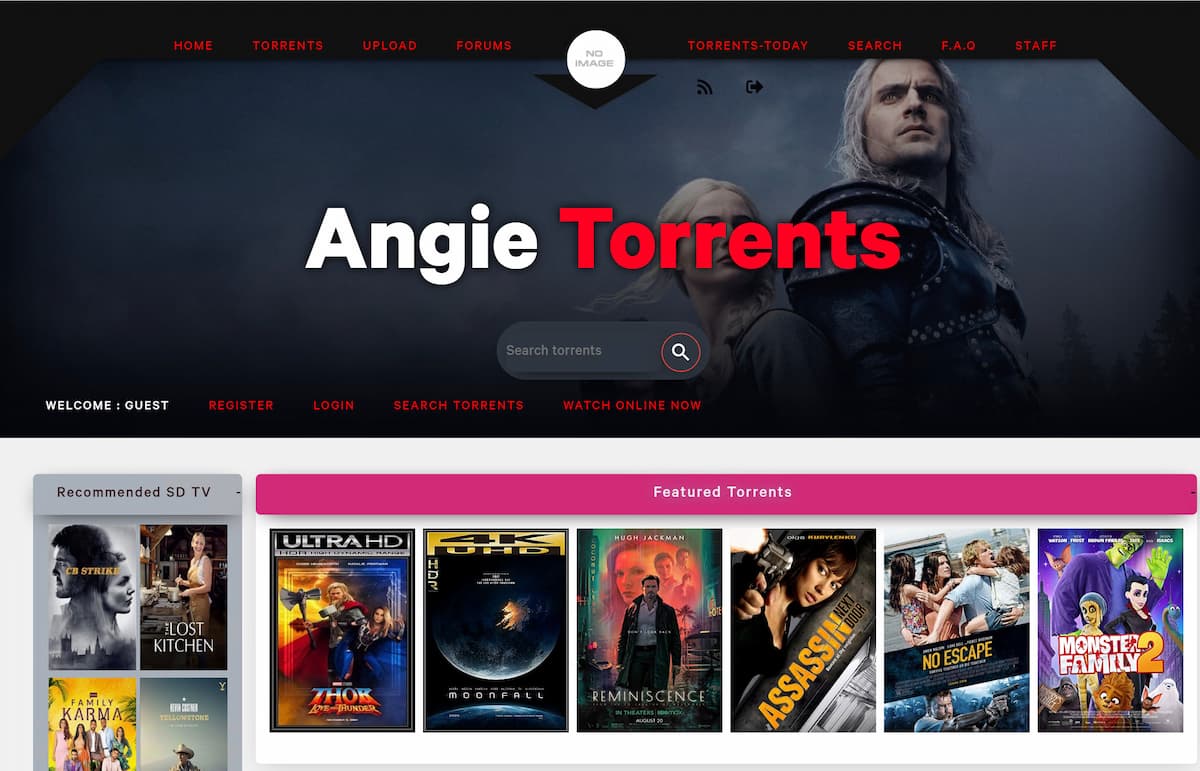 La página de torrents de Angie Torrents