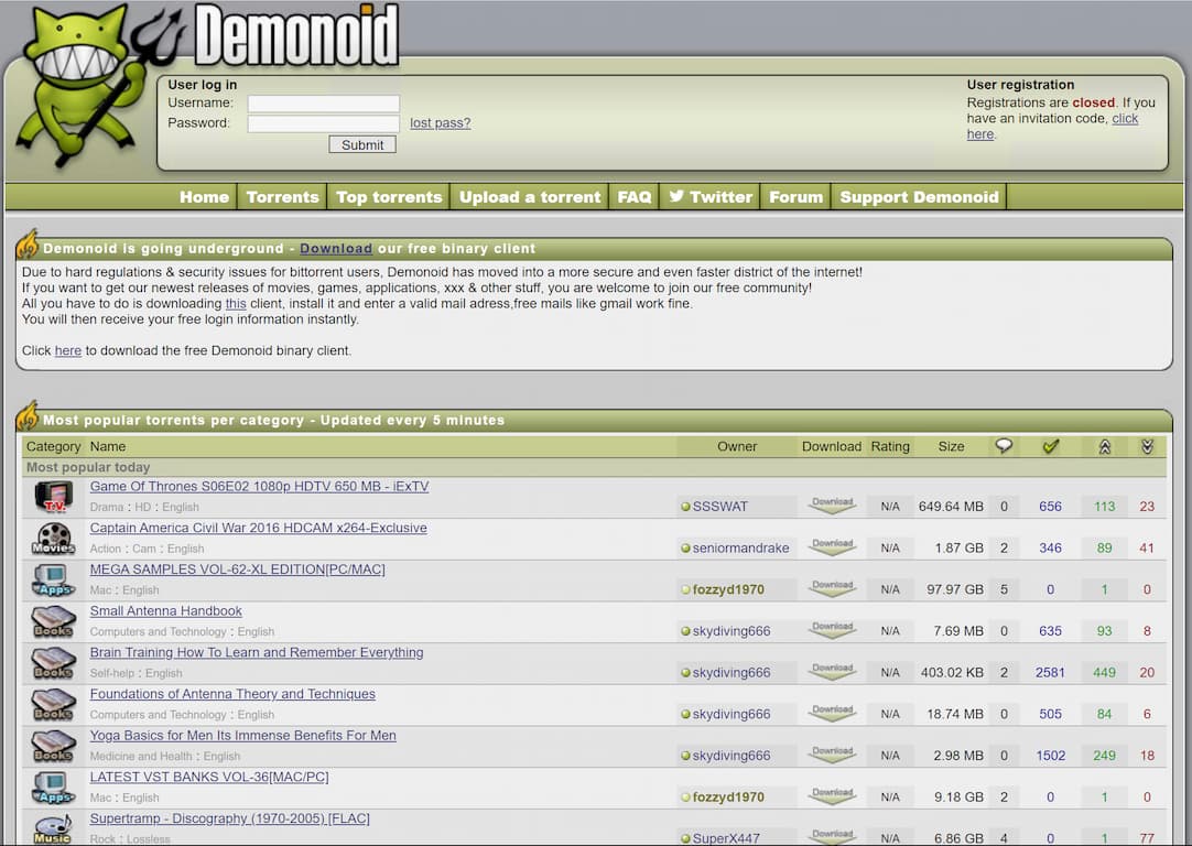 The Demonoid torrent site