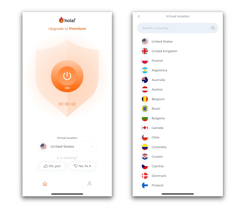 Aplikacja Hola VPN na iOS