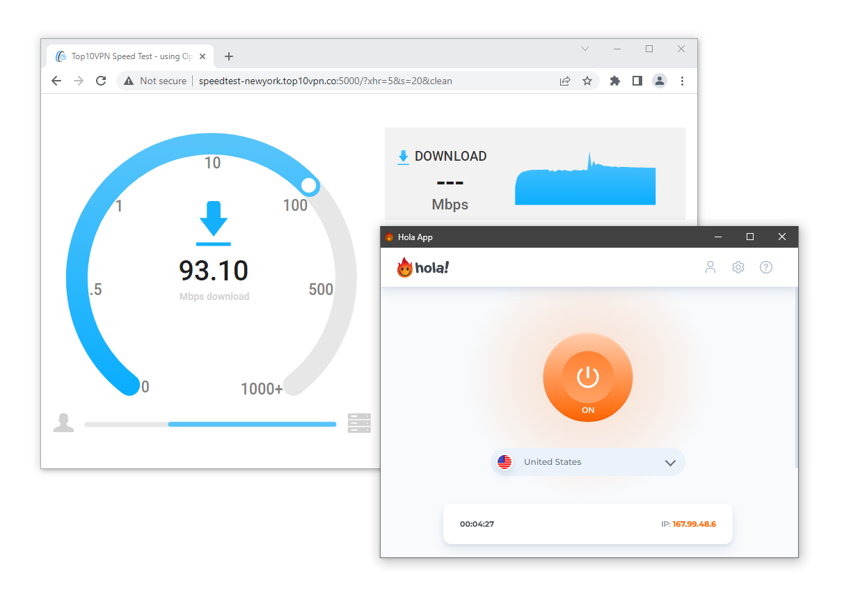 Testing Hola VPN's connection speeds