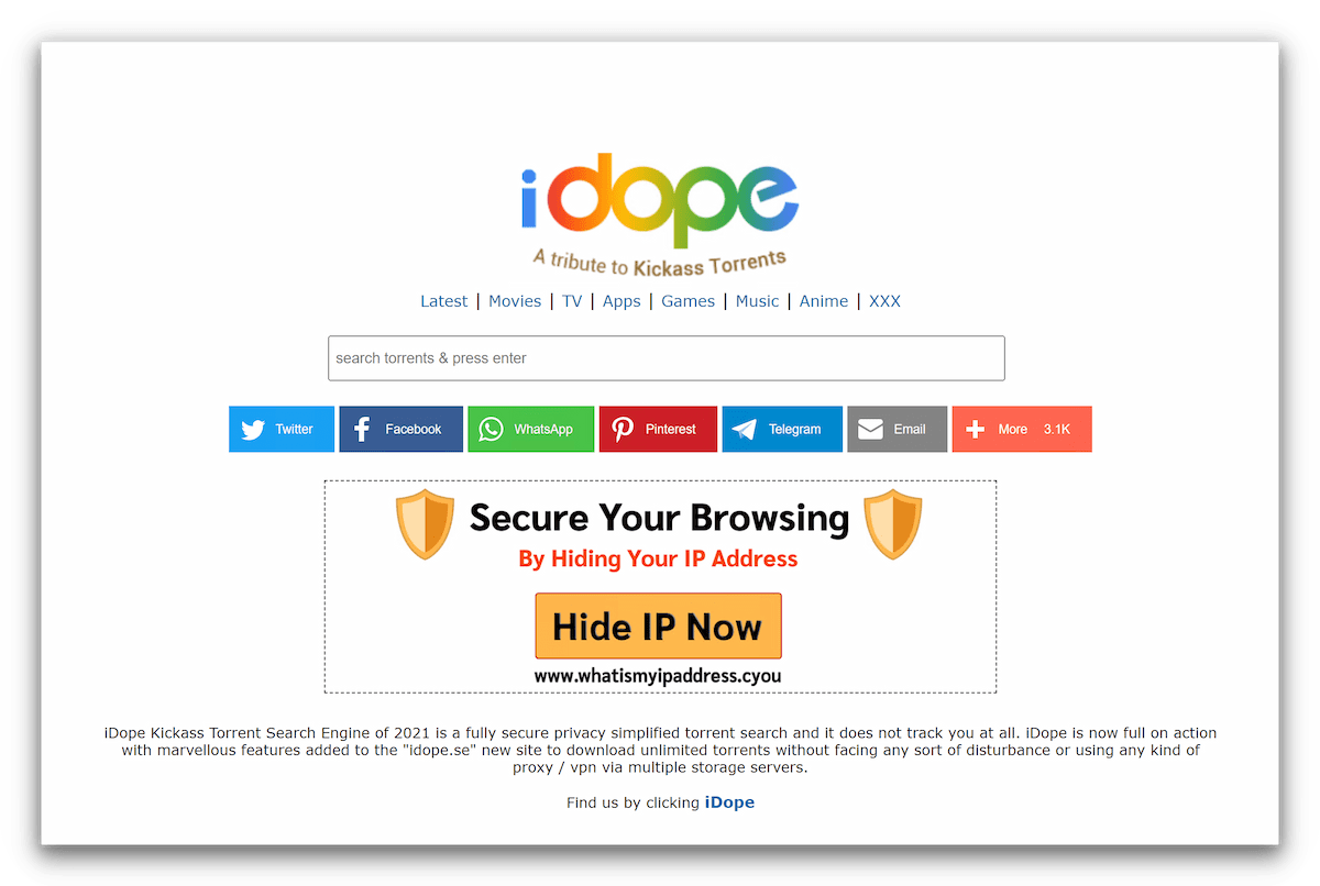 La página de torrents de iDope 