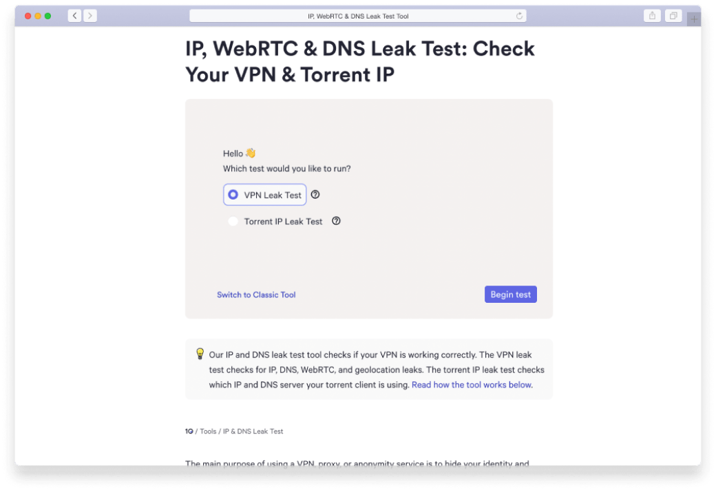 IP and DNS Leak Test Tool