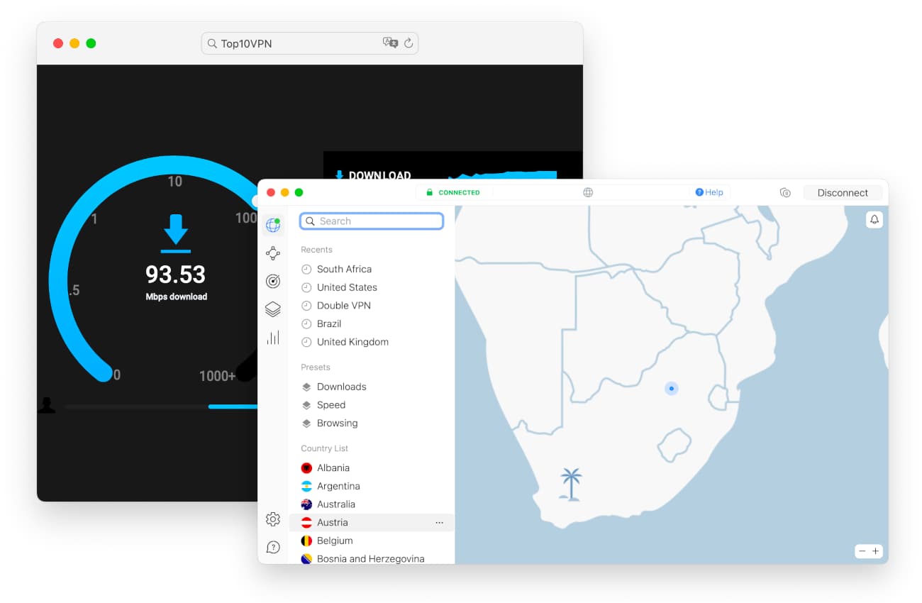 Resultados de la prueba de velocidad NORDVPN