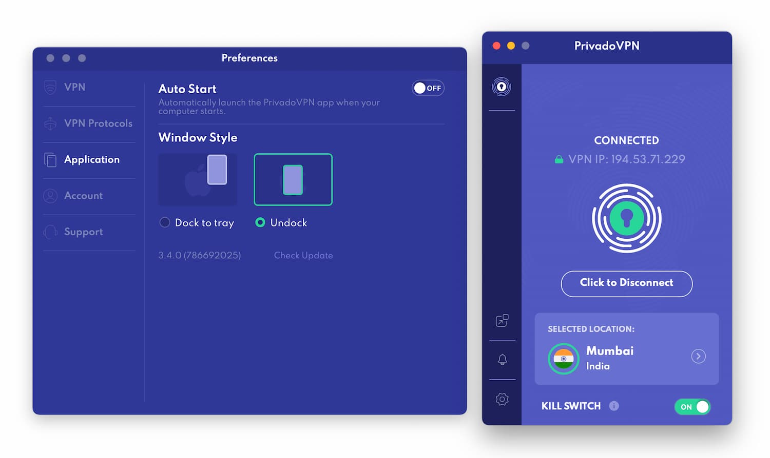 PrivadoVPN Undock Customization Feature