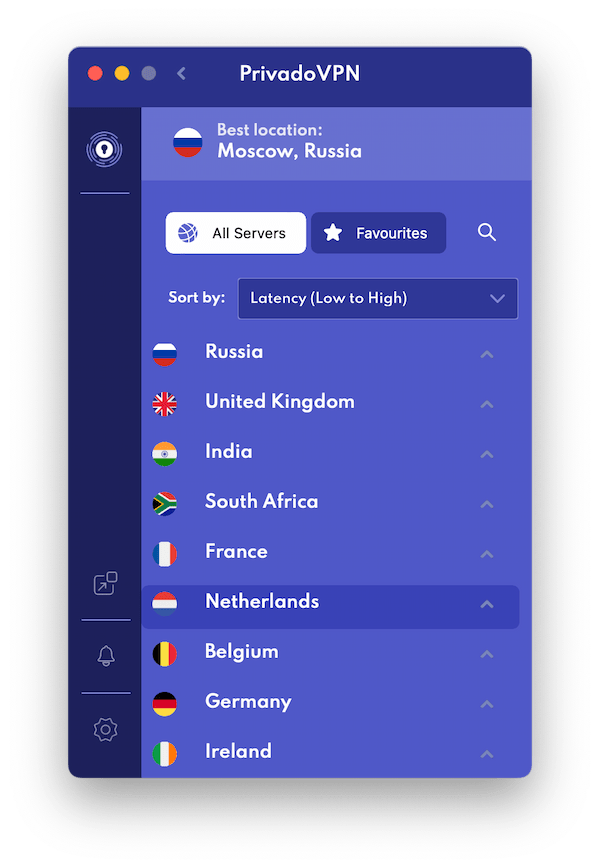 La lista dei server di PrivadoVPN