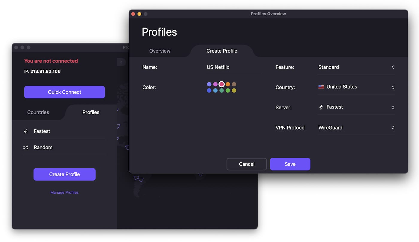 Créer un profil dans Proton VPN pour faciliter et accélérer le streaming de Netflix USA.