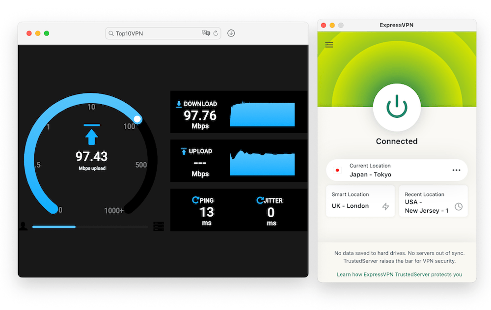 Test della velocità di Internet di ExpressVPN utilizzando il nostro strumento di speed test proprietario.