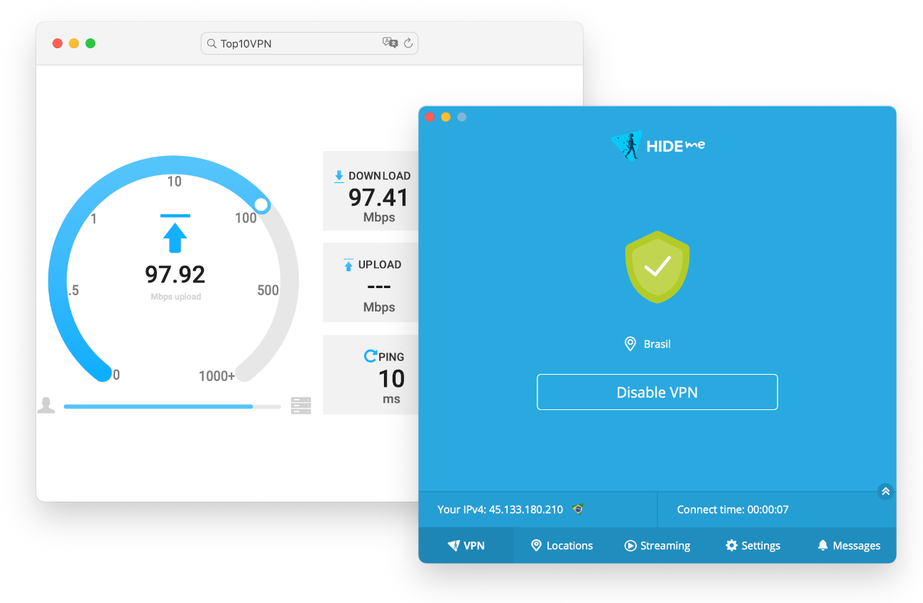 Test della velocità di Internet di Hide.me utilizzando il nostro strumento di test della velocità proprietario.