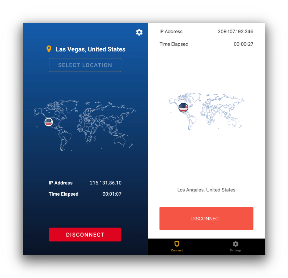 Screenshots of StrongVPN on Android and iOS.