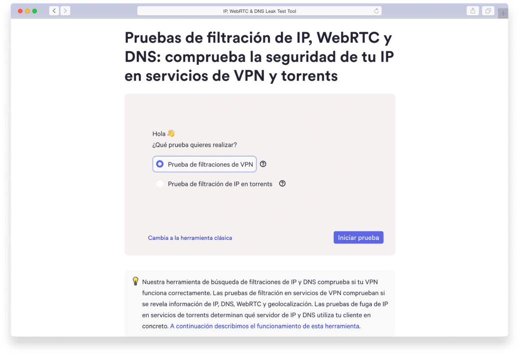 Herramienta de comprobación de fugas de VPN