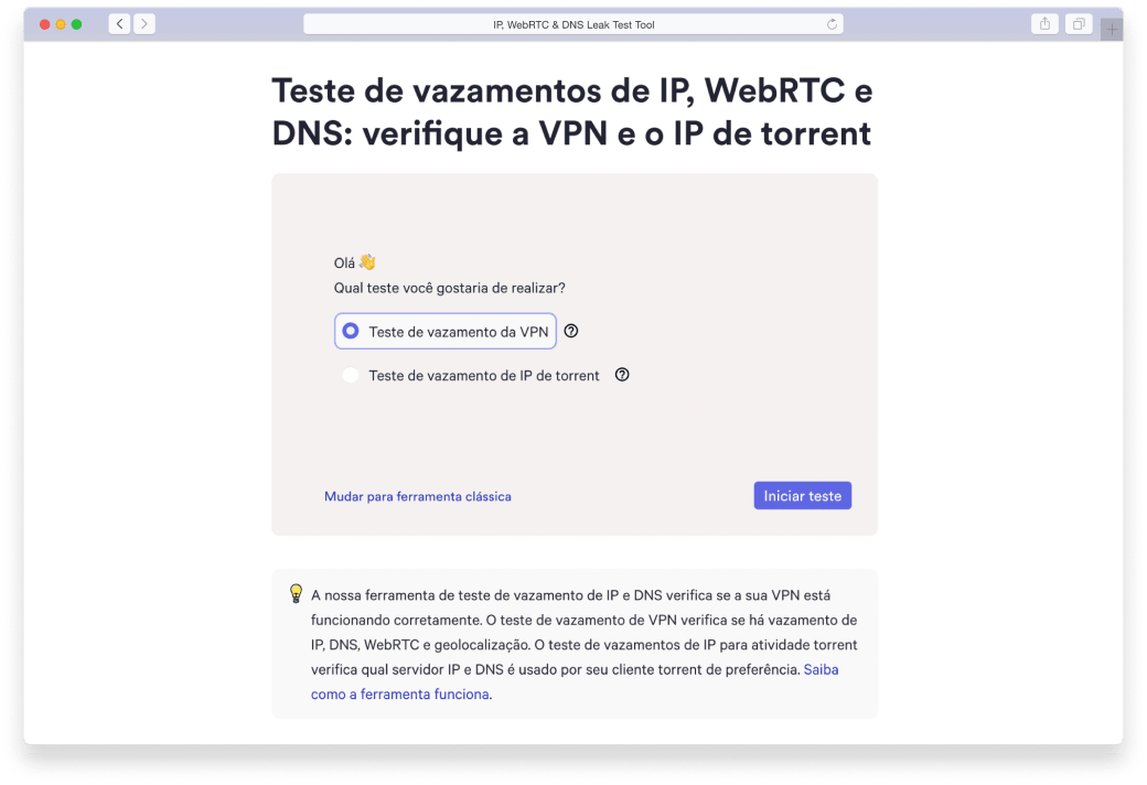 Teste de vazamentos de IP