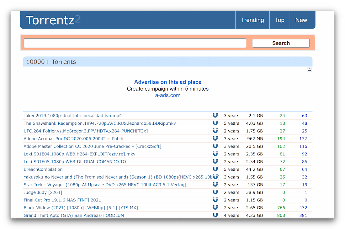 The torrentz2.nz torrent site