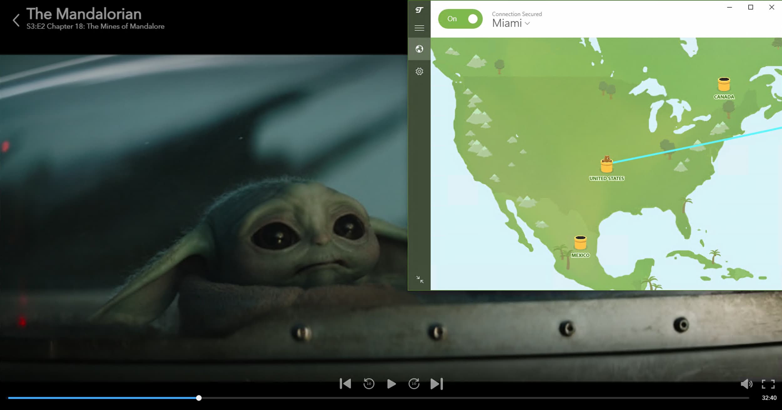 Abbiamo utilizzato un server di Miami per guardare The Mandalorian con TunnelBear VPN.
