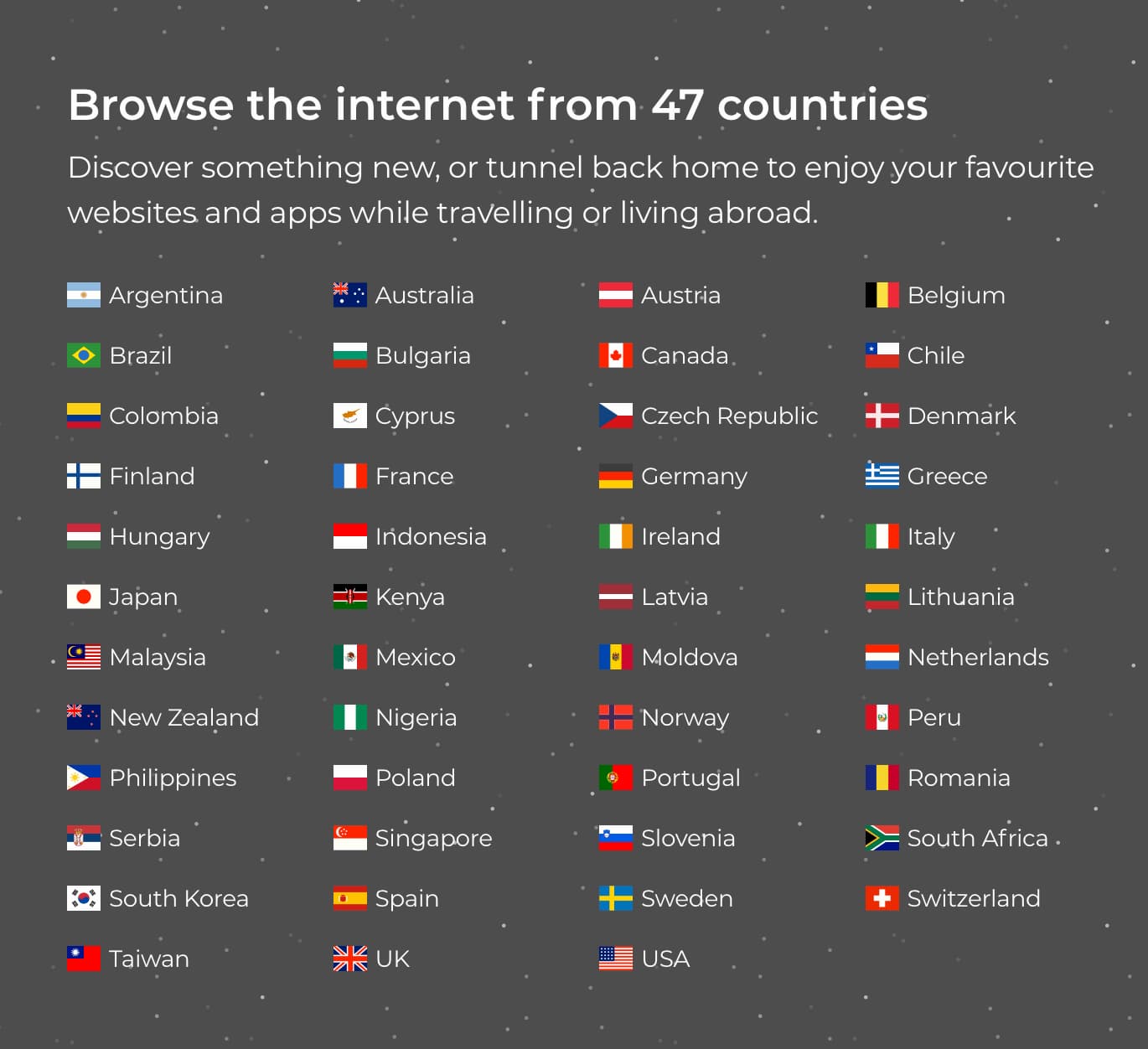 Obraz przedstawiający listę serwerów na stronie internetowej TunnelBear