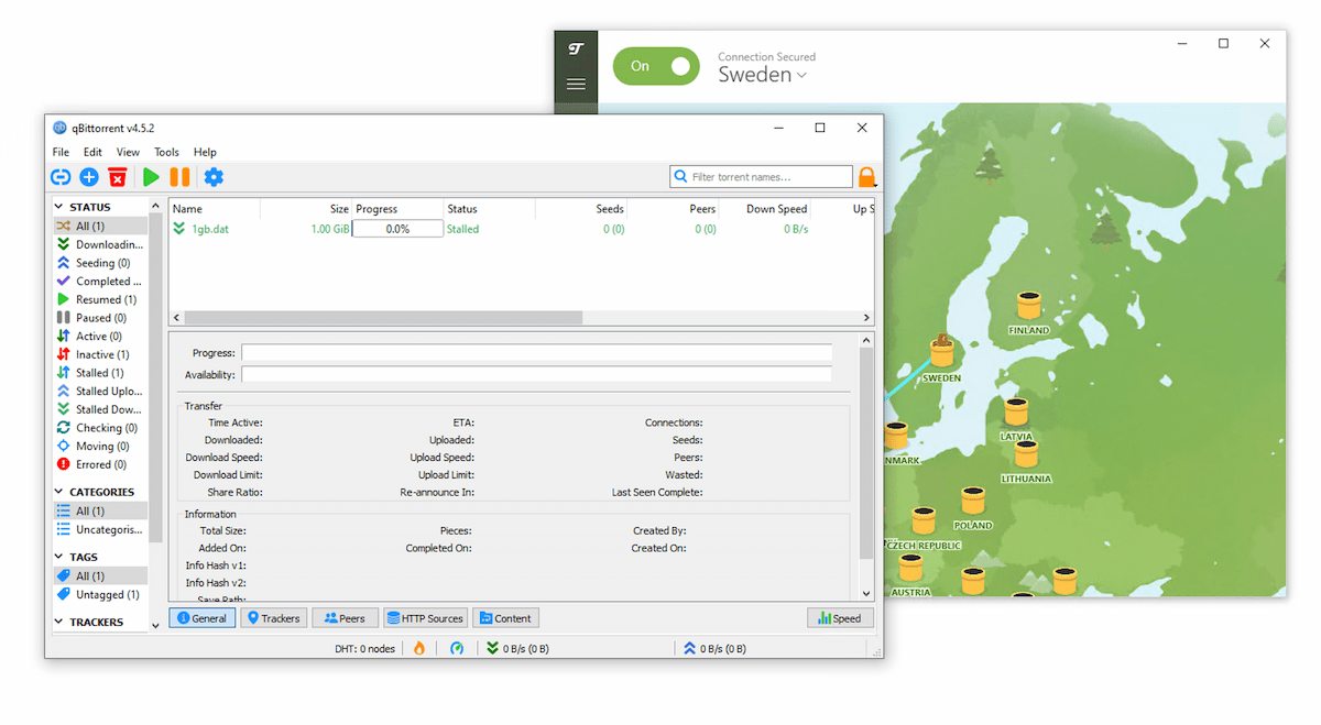 Descarga estancada en qBitorrent mientras nos conectamos a TunnelBear.