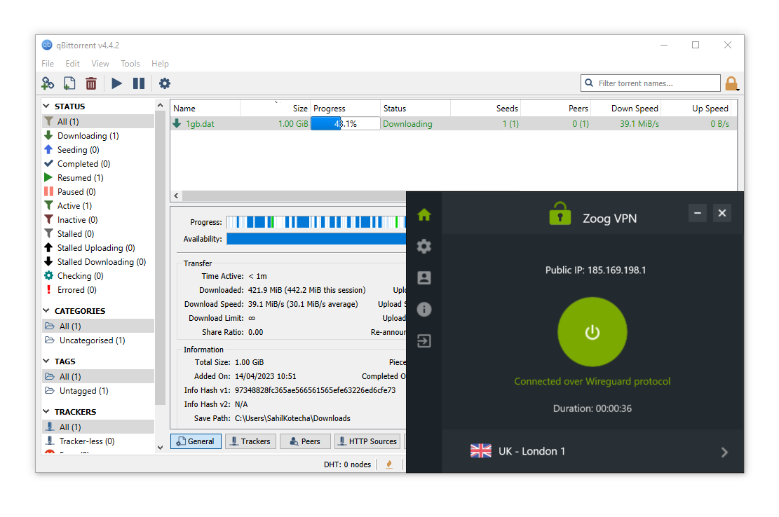 Kami menggunakan protokol WireGuard ZoogVPN untuk uji torrent.