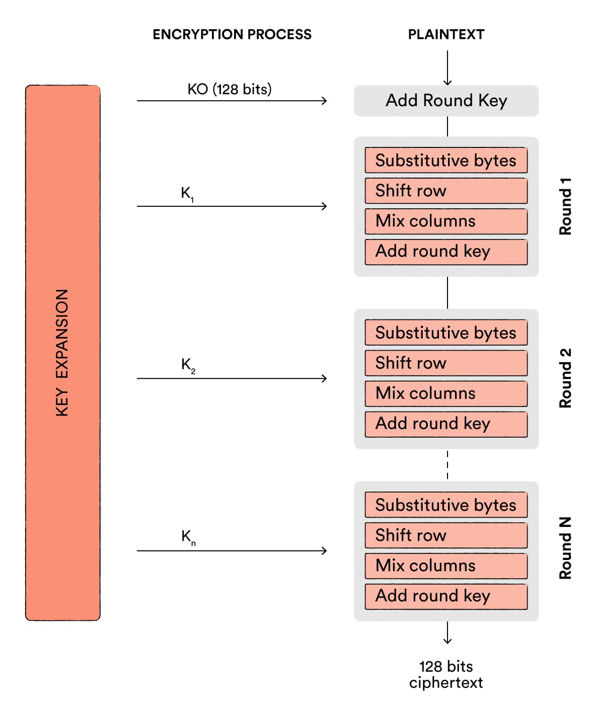 How AES encryption process works.
