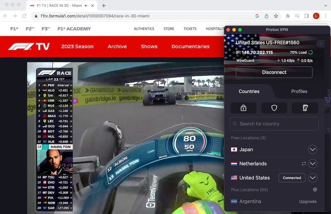 Watching F1 for free on F1TV Pro