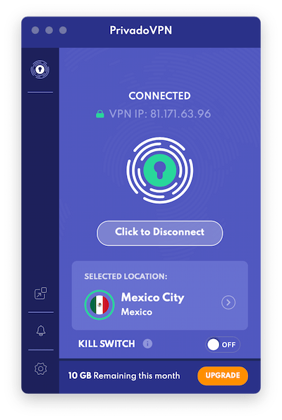 Servidor mexicano de PrivadoVPN Gratis 