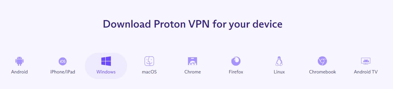 Proton VPN's device installation choices 