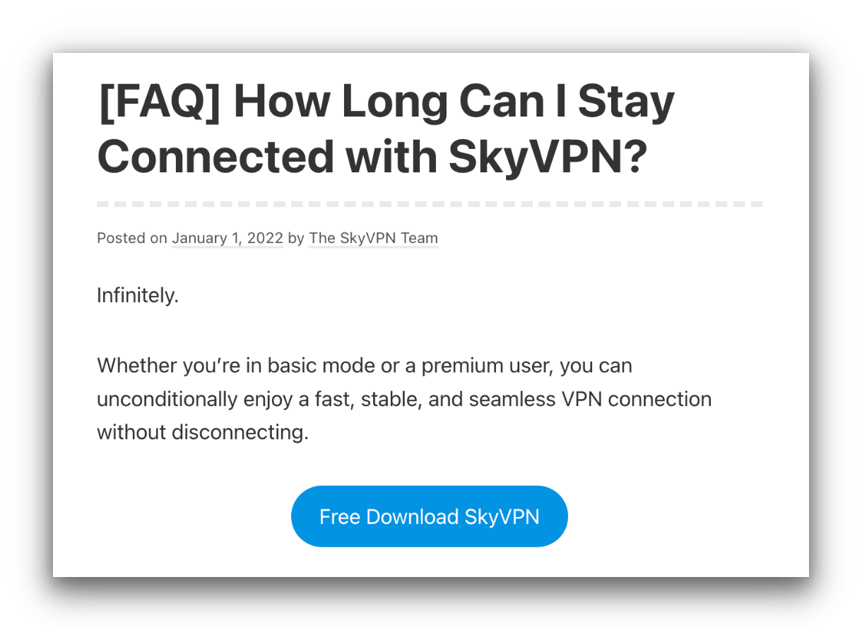 Screenshot from SkyVPN's website FAQ.